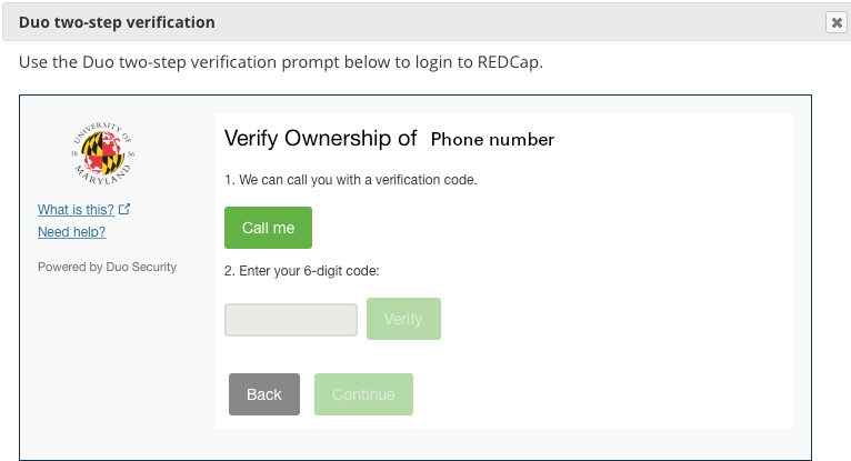 Select "call me" and enter code